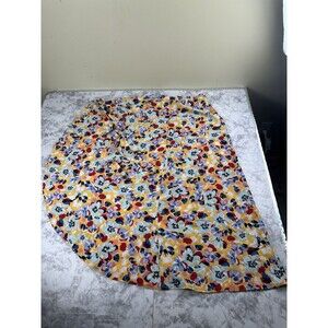 BCBGeneration Yellow Red Blue Floral Ruffle Sarong Midi Skirt Size S EUC